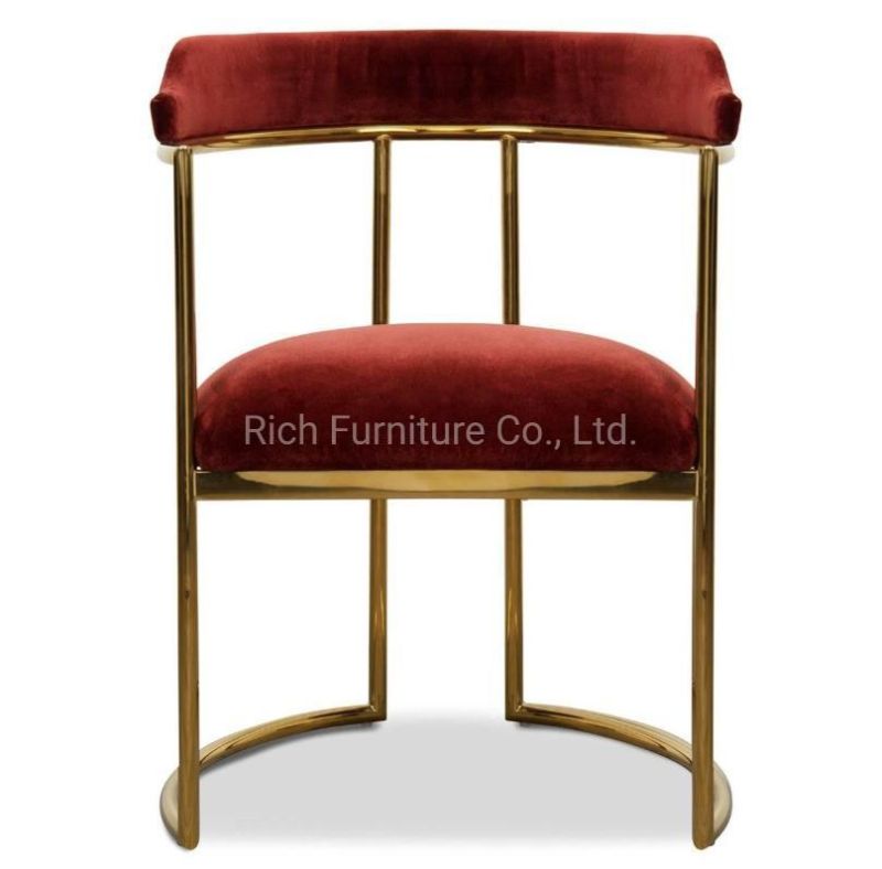 Elegant New Design Stainless Steel Frame Chairs for Wedding Metal Dark Red Velvet Leisure Chair