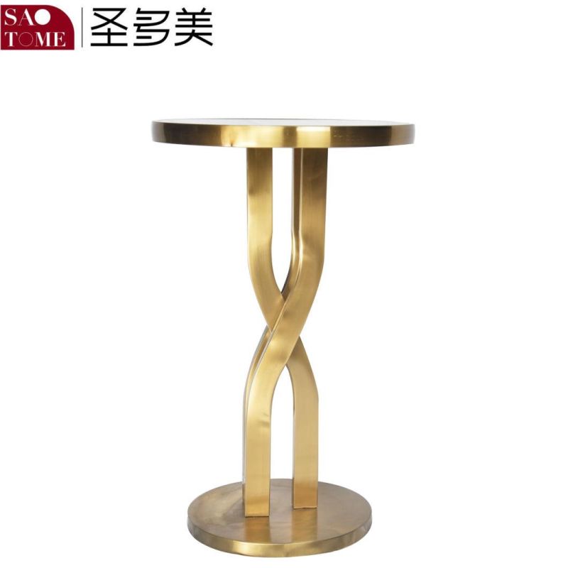 Modern Hotel Living Room Furniture Stainless Steel Round Black Glass End Table