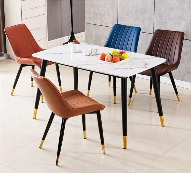 Dining Table Set with 6 PU Leather Chairs Upholstered Faux Leather Living Room Armless Chairs