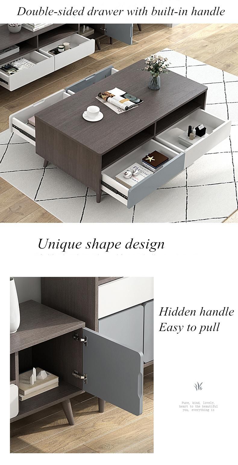 Modern Luxury Living Room Glass TV Wall Mount Unit Marble Coffee Tea Table Home Furniture Wooden Cabinet TV Stand Coffee Table for Living Room Decoration