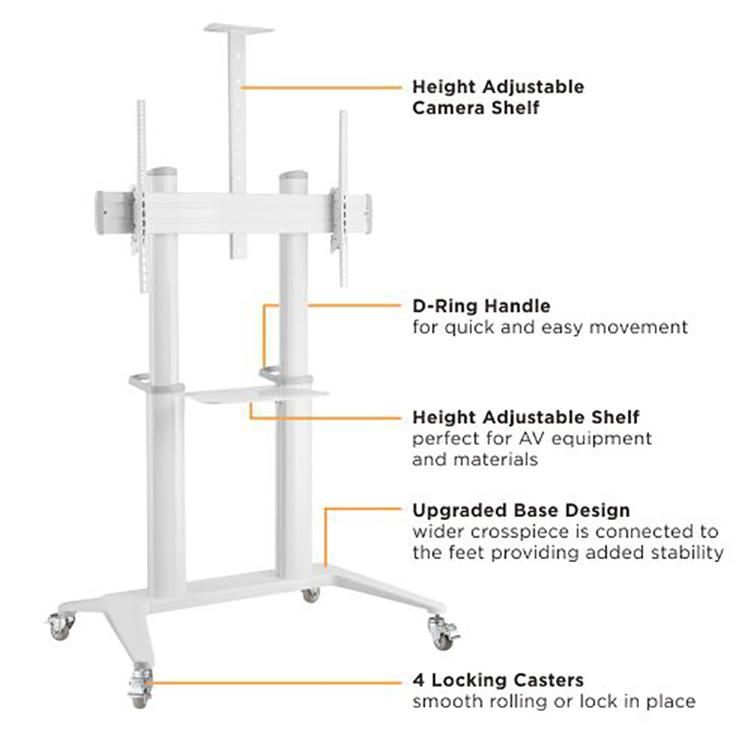 New Arrivals Height Adjustable Large Screen Aluminum TV Cart