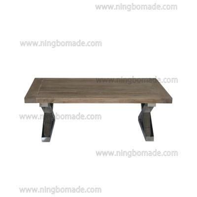 Classic Chic Eco-Friendly Paint Furniture Natural Reclaimed Elm Top Shining Stainless Steel Base Coffee Table