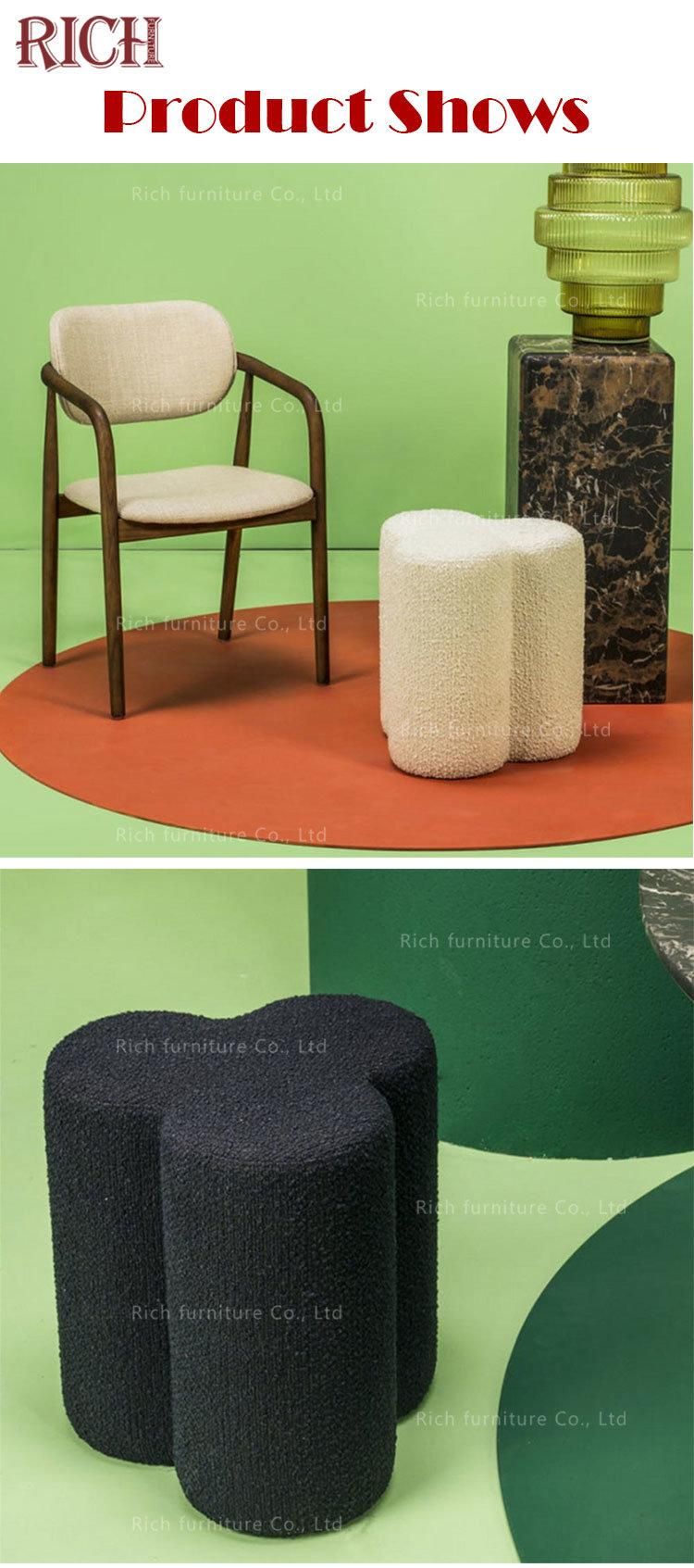 Clover Stool Faux Sheepskin Shearling Footstool Teddy Boucle Vanity Stool Ottoman Boucle Ottoman