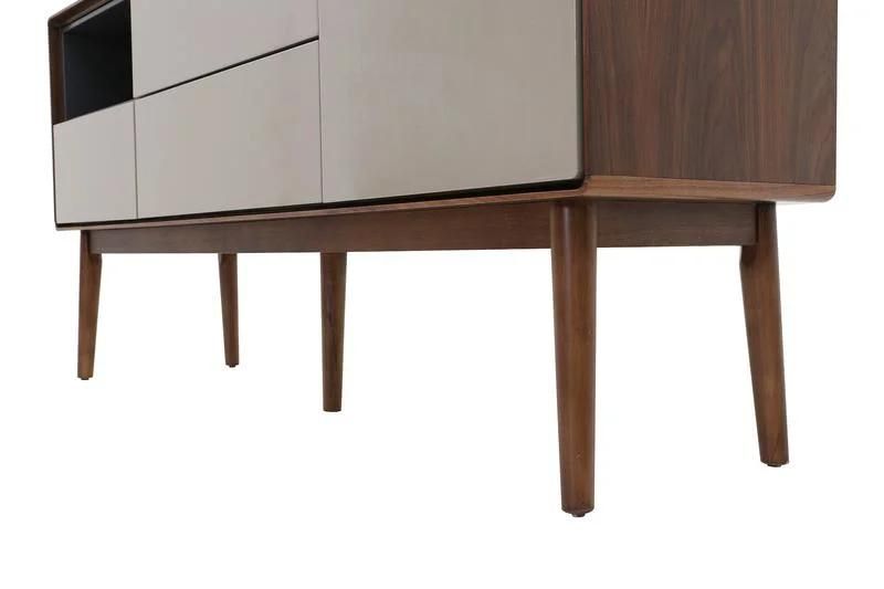 Hot Sale Natural Walnut Veneer Finish Rubberwood Legs TV Stand