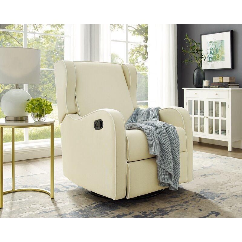 Jky Furniture Fabric Rock and Swivel Recliner Chair with Deep Wingback