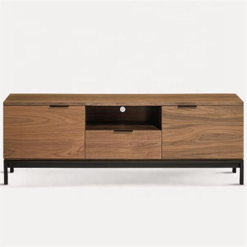 TV Stand with Metal Legs MDF with Walnut Veneer TV Unit