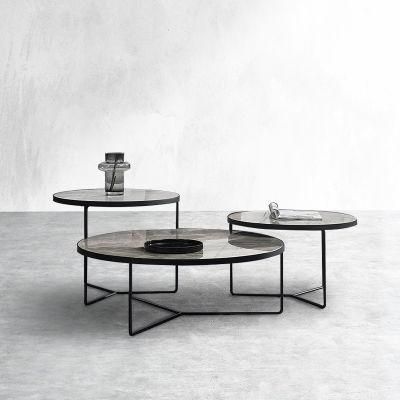 Modern Home Furniture Round Coffee Tea Table Set for Living Room with Marble and Wooden Top Iron Leg