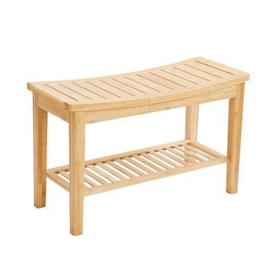 Bamboo Bath Stool Wooden Seat SPA Bench with Storage Shelf Bamboo Bathroom Shower Bench