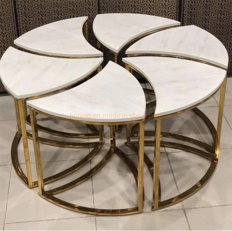 Stainless Steel Coffee Table Ethiopian Gold Nesting Coffee Table Marble or Rock Beam Wood Complete Table 2 Set