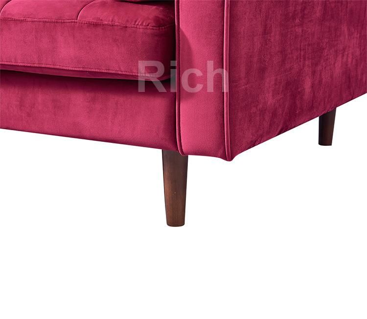 Modern Fabric Canape Home Furniture Single Red Velvet Sofa for Hotel