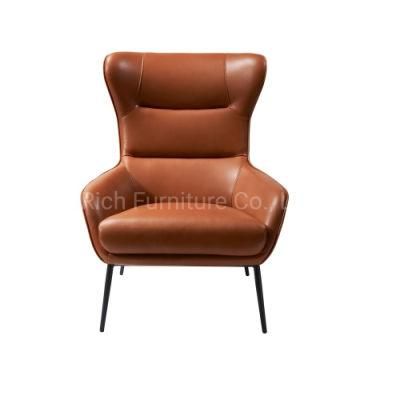 European Style Living Room Single Relaxing Leather Lounge Chair with Upholstered Sponge Armchair