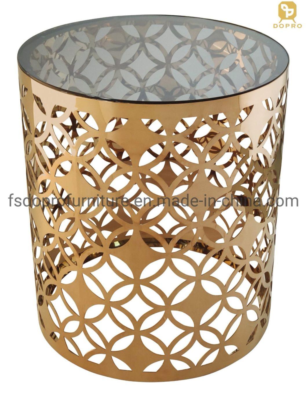 Customized Laser Clear Glass Round Gold End Table Lamp Table