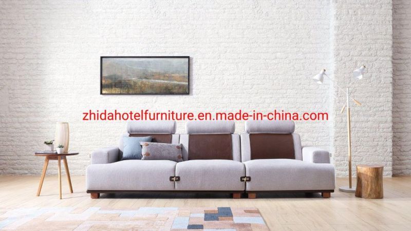 Modern Fabric Home Furniture Leather Wooden Living Room Sofa