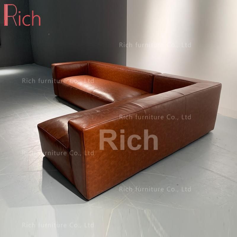 Hotel European Furniture Wholesale Vintage Leather Corner Sofa Sectional Lounge Chaise Couch