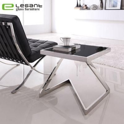 Small Stainless Steel End Table with Tempered Glass Top