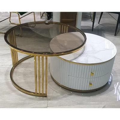 Modern Luxury Balcony Leisure Small Apartment Round Sintered Stone Coffee Tea Table