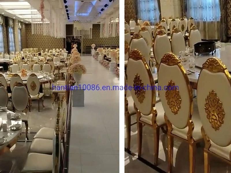 Living Room PU Leather Wedding Banquet Stainless Steel Flower Ornament High Back Chairs