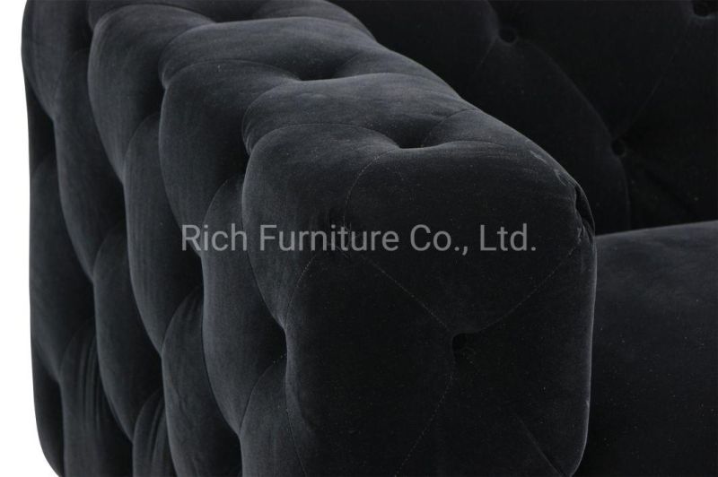 Living Room Furniture Black Velvet Fabric Plush Tufted Leisure Chesterfiled Sofa Couch Bench