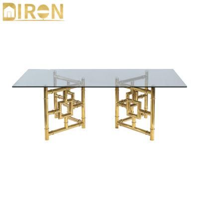 China Factories Furniture Supplier Wholesale Golden Stainless Steel Base Glass Top Coffee Table