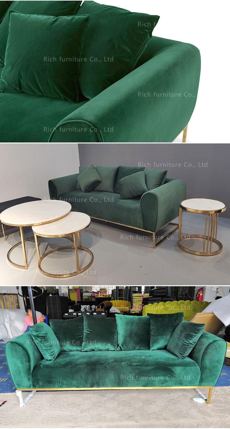 Metal Legs Couch Modern Furniture Green Fabric Sofa