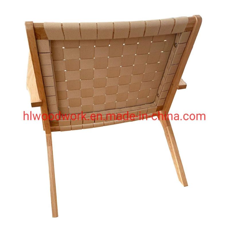 Saddle Chair Fabric Strip Woven with Arm, Leisure Chair Sofa Armchair Coffee Shop Armchair Living Room Sofa Outdoor Sofa Brown Ashwood Frame with Fabric Strip