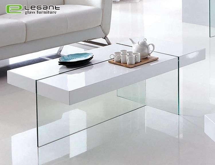 MDF Coffee Table with Glass Top in White Color