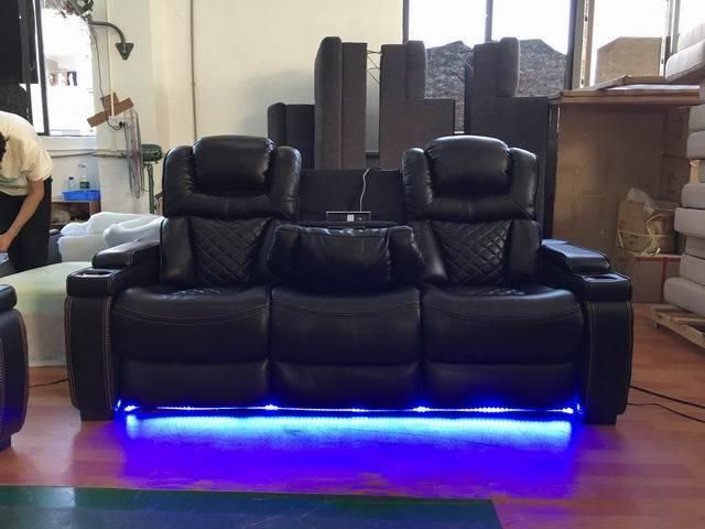 Power Reclining Sofa with LED Light in Leather Gel Material for Living Room Set