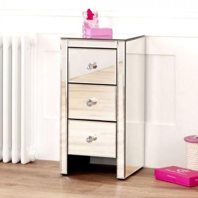 Slim Size3 Drawers Mirror Glass Bedside Table of Bedroom Furniture