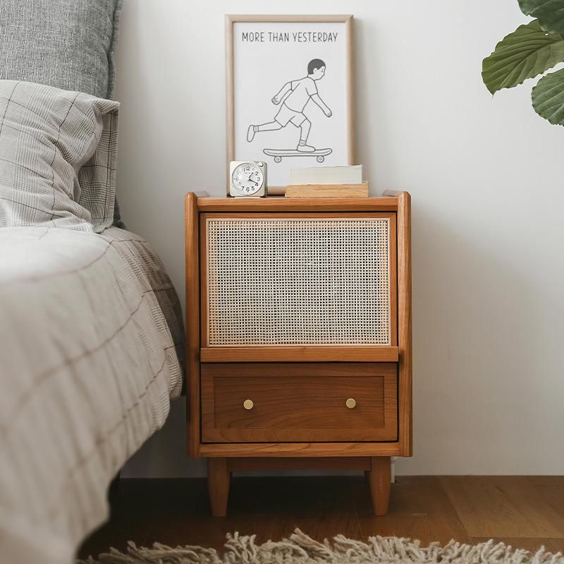 Beech Rattan Combination Bedside Table Bedroom Furniture