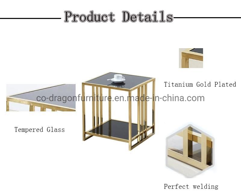 Black Tempered Glass Table Top Gold Leg End Side Table