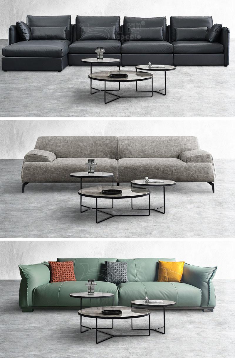 Modern Home Furniture Round Coffee Tea Table Set for Living Room with Marble and Wooden Top Iron Leg