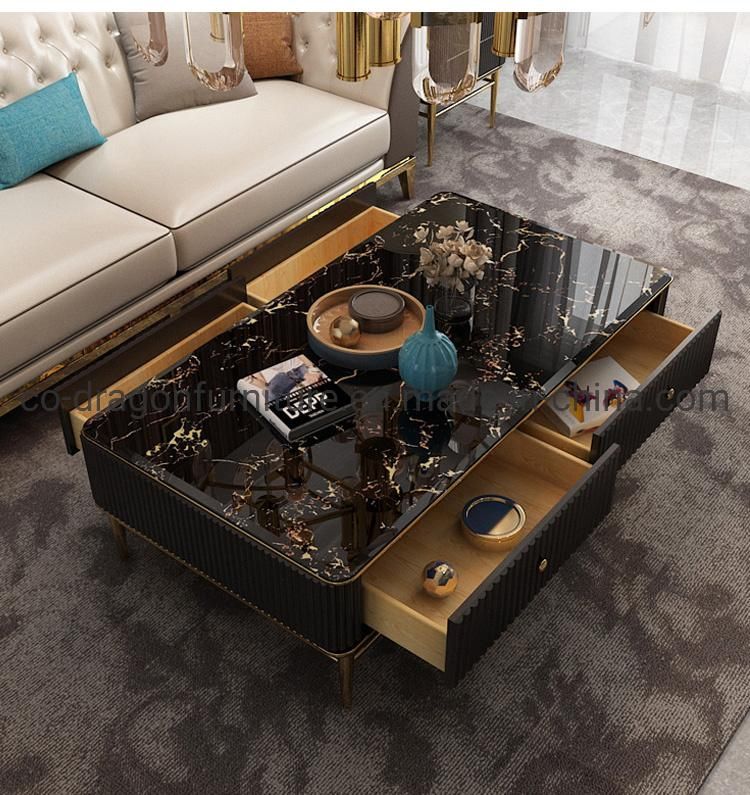 Luxury Marble Top Wooden Coffee Table for Living Room Furniture