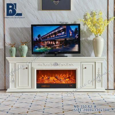 Home Appliance White Resin Remote Control Electric Fireplace Insert Heater Freestanding Wooden Mantel TV Stand for Living Room Decoration