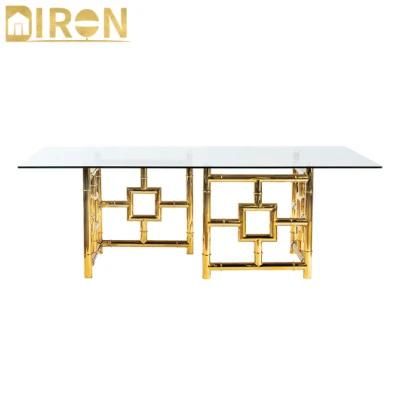 European Design Home Furniture Glass Coffee Table with Gold Legs