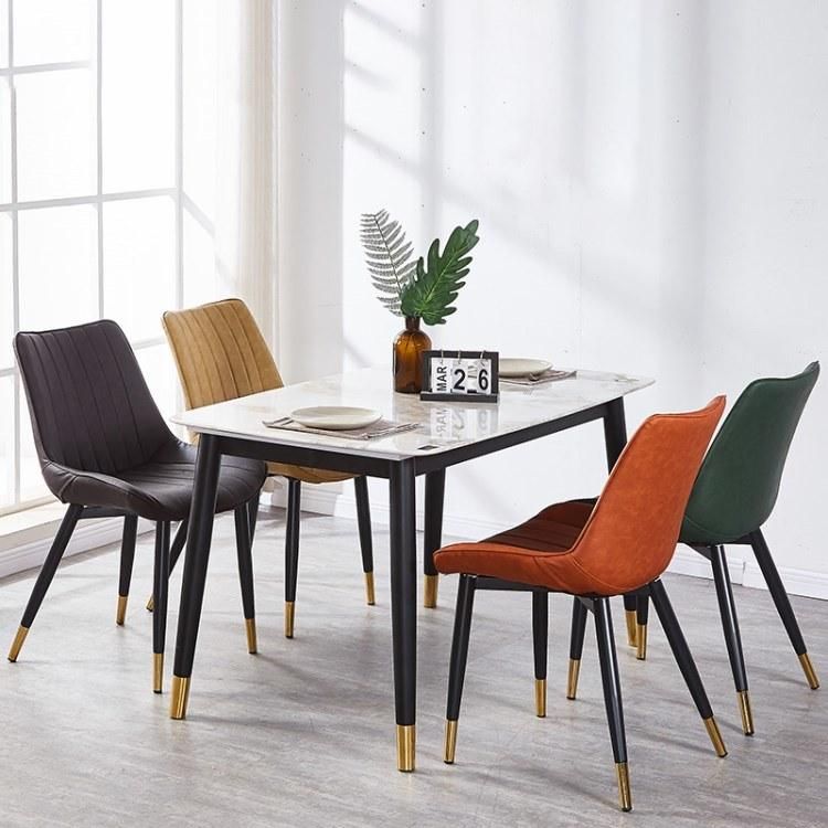 Dining Table Set with 6 PU Leather Chairs Upholstered Faux Leather Living Room Armless Chairs