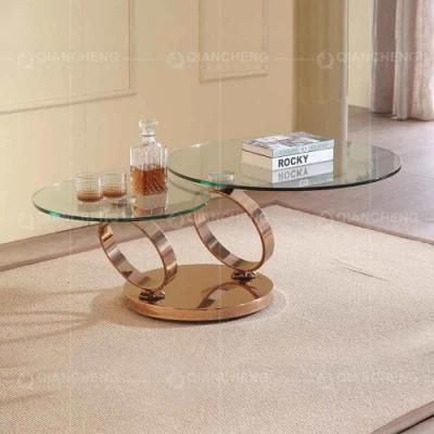 Modern Rose Golden Stainless Steel Double-Deck Convertible Coffee Table