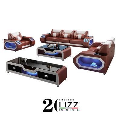 Intellgentize Sofa Living Room Function Leather Sofa with LED