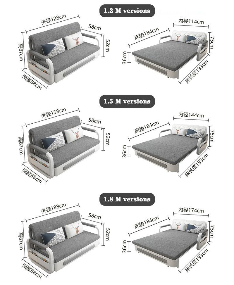 Metal Armrest Living Room 2 Seat Sofa Light Gray Folding Extendable to General Bed Sofa Cum Bed