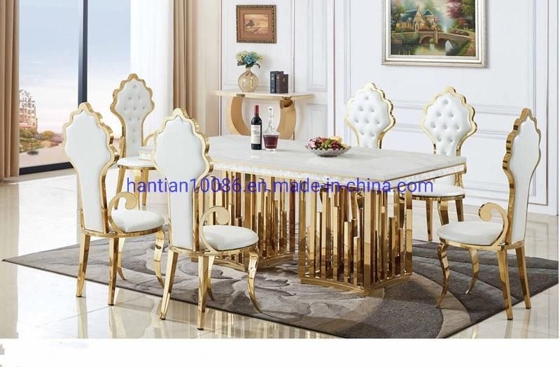 Living Room PU Leather Wedding Banquet Stainless Steel Flower Ornament High Back Chairs