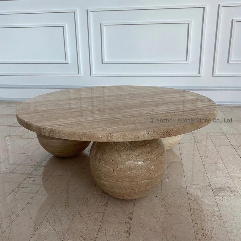 Travertine Stone Coffee Table Set Round for Lobby Display