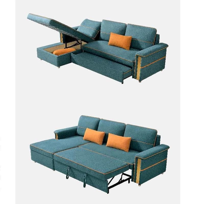 Zhida Home Furniture Living Room Hotel Sofa L Shape Modern Simple New Design Blue Fabric Adjustable Foldable Storage Leisure Sofa Bed for Apartment