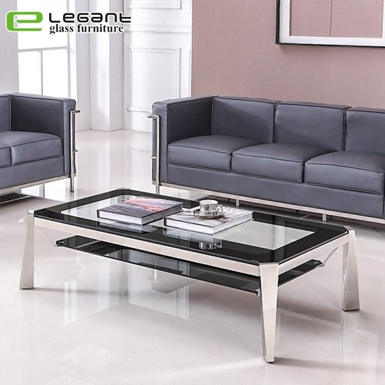 Glass Coffee Table with Stainless Steel Base