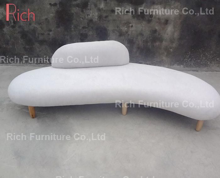 Snow White Fabric Freeform Pebble Chaise Lounge Chair Sofa with Ottoman