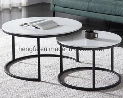 Decorative Living Room Furniture Frame Metal Round Corner Marble Tea Table