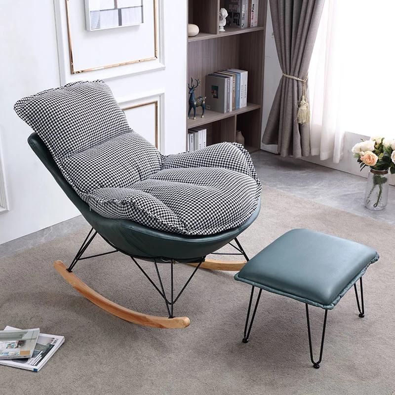 Gray Technology Cloth Wooden Shaking Strip Sofa Chaise with Footstool