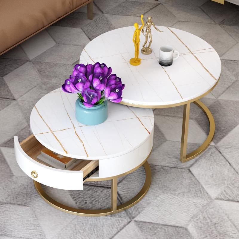 Luxury Round Coffee Table Sets Living Room Stainless Steel Furniture Marble Side Table