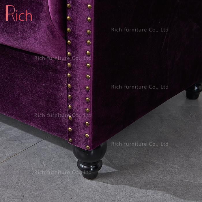 Modern Home Furniture Chesterfield Design Purple Fabric Velvet Sofa