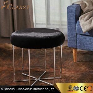 Modern Black Velvet Stool Ottoman with Metal Legs