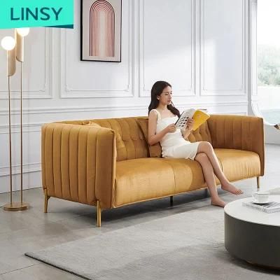 Linsy Luxury Gold 1 3 Seat Tufted Velvet Fabric Sofa Set Furniture Living Room Couch Tbs006