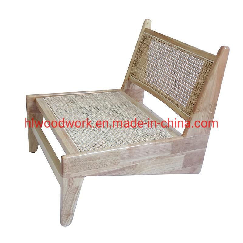 Rattan Leisure Chair Rubber Wood Frame Natural Color Living Room Chair